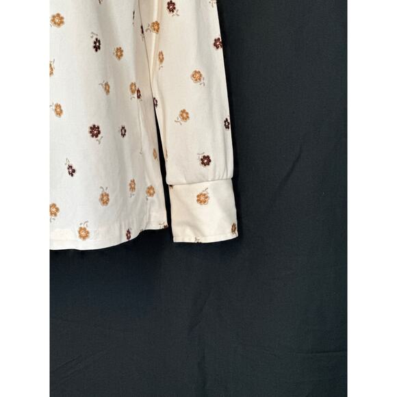 VTG DONNKENNY Cream Ditsy Floral Blouse S/M 60s/70s Retro Groovy Large Collar - Picture 4 of 15